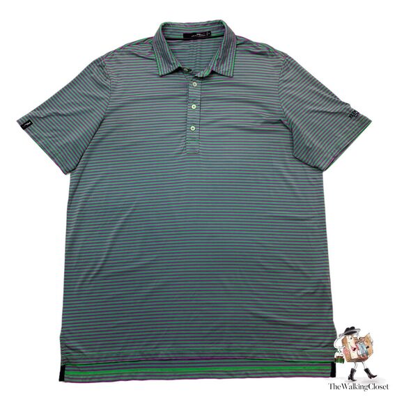 RLX Ralph Lauren Polo Shirt Mens XL Extra Large Green Purple Striped Cotton Golf - Picture 1 of 9